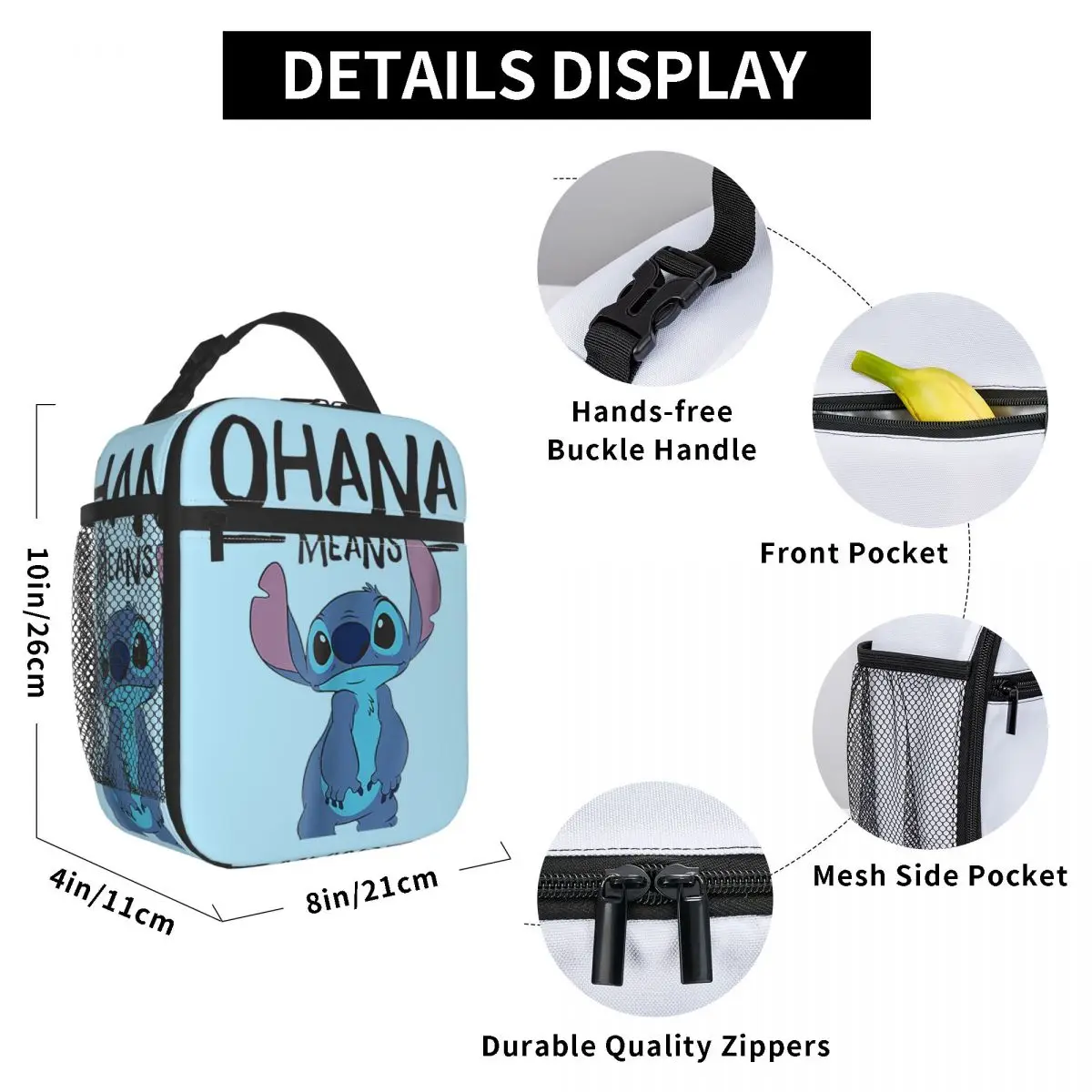 Custom Stitch Ohana Means Anime Lunch Bag for Women Thermal Cooler Insulated Bento Box Beach Camping Travel Resuable Tote Bags