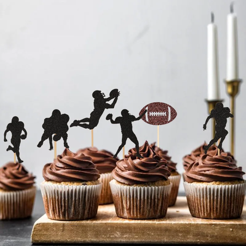 7Pcs Sports Rugby Football Birthday Party Cupcake Display Stand Cake Toppers and Cake Wrappers Shower Decor Supplies