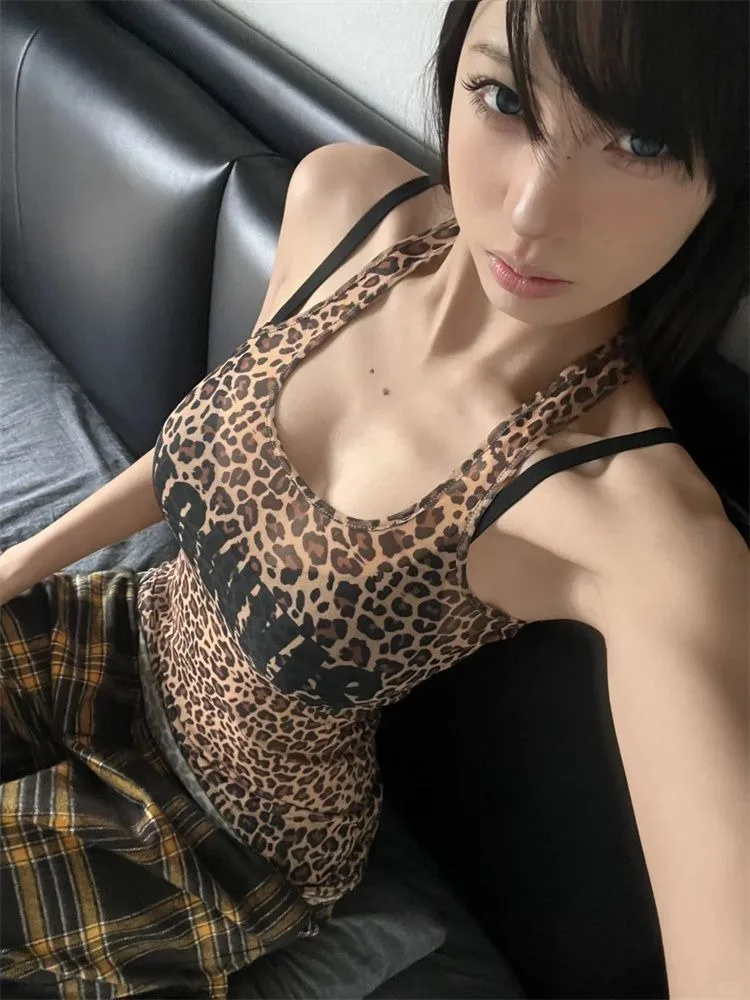 Leopard Print Women Tops Streetwear Aesthetic Commuting T-shirt Retro Sexy Y2K Crop Tops Comfortabled Casual Cute 2025 Summer