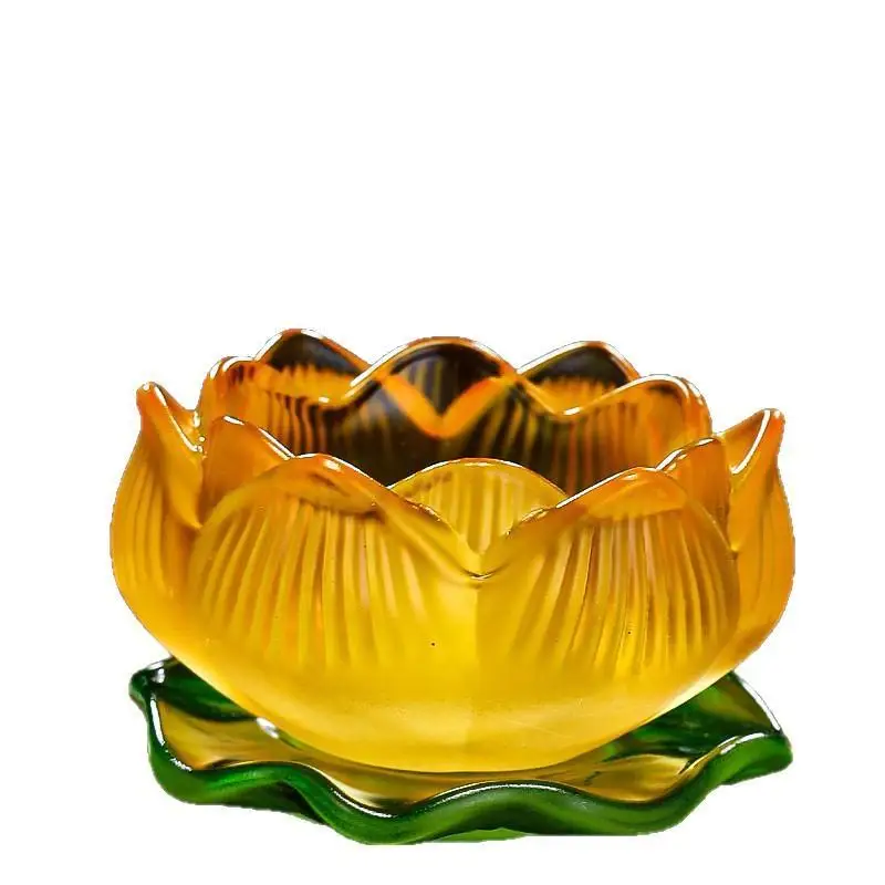 Glass Lotus Candle Holder Colorful Tealight Candlestick Thickened Decorative Lamp Base for Home Altar Table Decoration Ornament