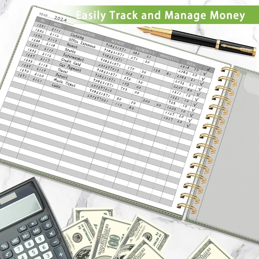 ハードカバー会計帳簿 小規模ビジネス会計用 横型お金支出トラッカーノートブック 収納ポーチ2個付き