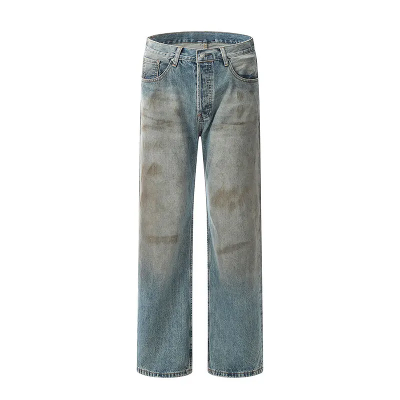 WTHT Fashion 2026 Summer Men's Graffiti Do Old Straight Loose Denim Pants Vintage American Style Wide Leg Jeans Male 2A2979