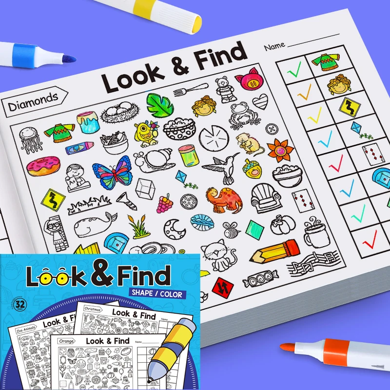 32 Pages Concentration Fine Motor Skills Look & Find Game Drawing Toy Book Coloring Book Activity Training Practice Book