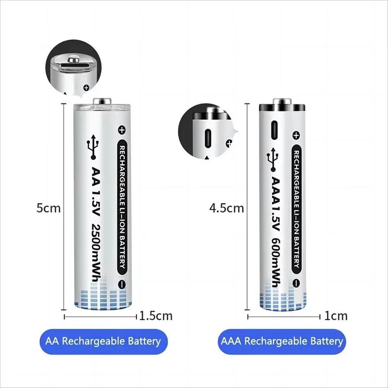 PURFIELD AAA AA Rechargeable Lithium Battery 2500mWh 600mWh High Capacity USB-C Direct Fast Charge 1.5V for Mic Toy Flashlight