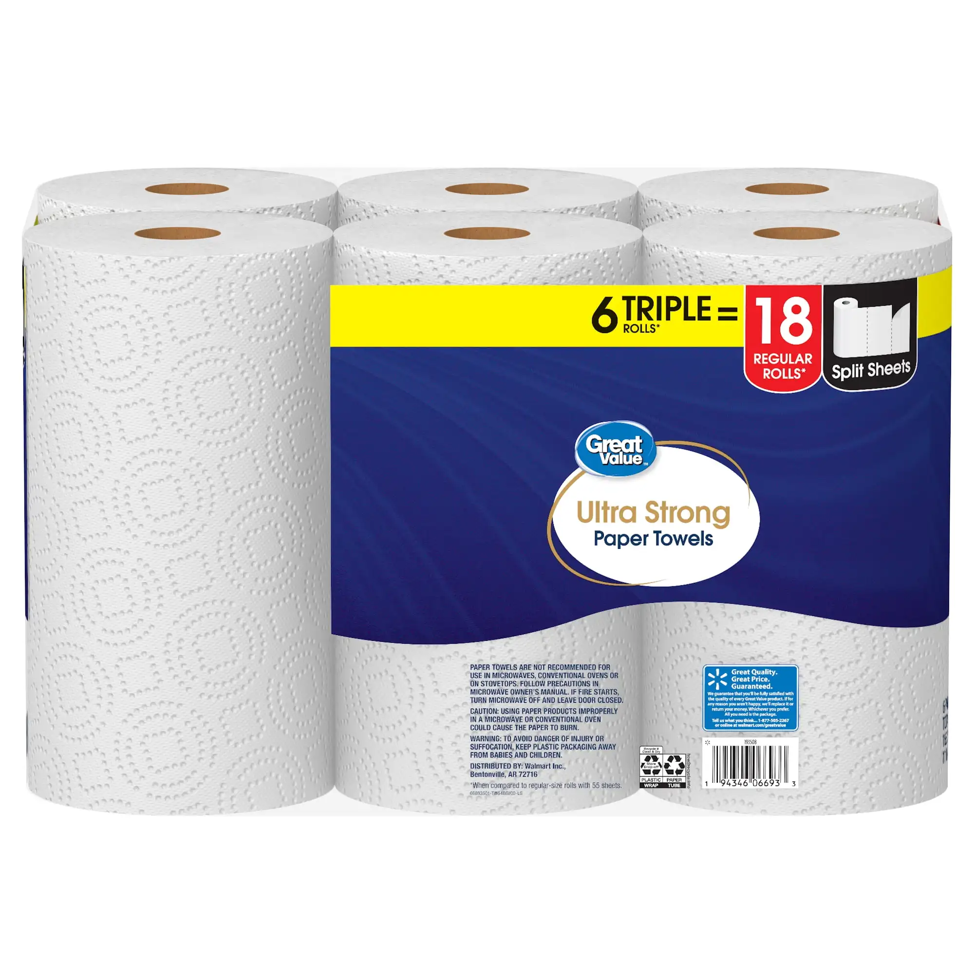 Ultra Strong Paper Towels, 6 Triple Rolls