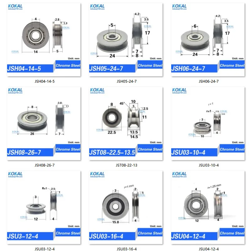 1PCS mini U groove V round bottom steel bearings 5cm pulley, 6mm guide wheel, wire rope lifting wheel 6301RS bearing 12-60mm