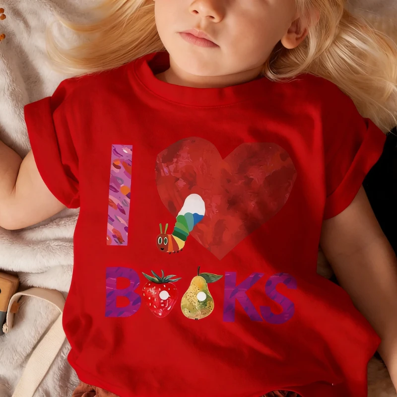 The Very Hungry Caterpillar Toddler Children's T-shirt I Love Books Girls and Boys Tee Breathable Cartoon Short-sleeved Shirt