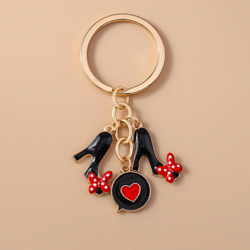Cute Enamel Simulation Bowknot High Heels Keychain Women Girl Key Ring Handbag Pendant DIY Handmade Jewelry Gift