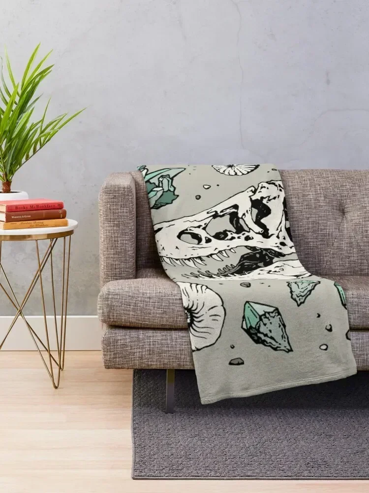 Geo-rex Vortex Aquamarine Dinosaur Skull Fossil Art Throw Blanket Shaggy Hairy Plaid Blankets