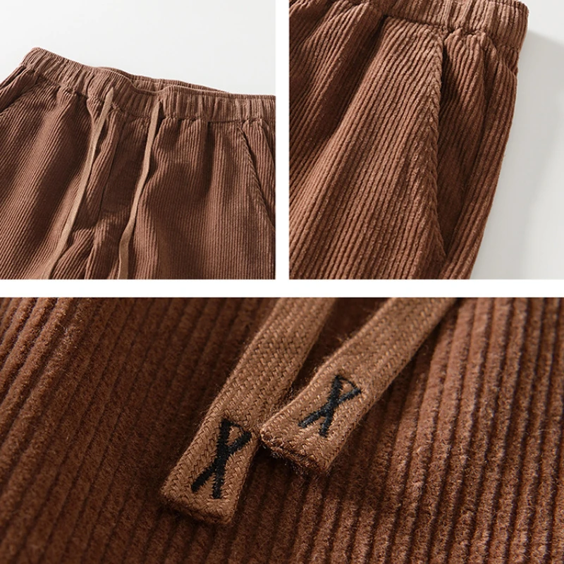 Autumn Winter New Vintage Corduroy Straight Leg Pants 100% Cotton Men Embroidered Young Baggy Suede Trousers BL8235