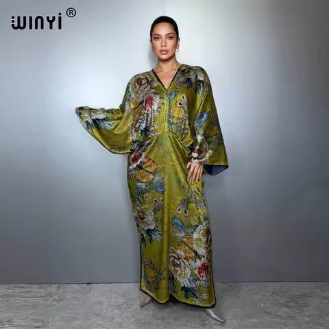 WINYI new Bohemian Summer Beach Dress High Quality Double Sided Elegant maxi dress Women Evening party kaftan abaya dubai luxury