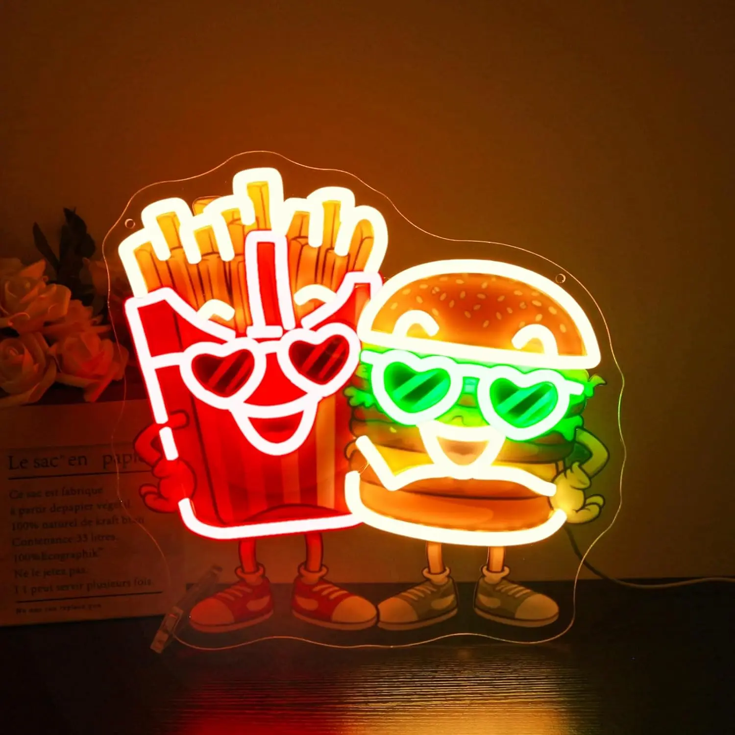 

Неоновая вывеска «Гамбургер и картофель фри» с USB-подсветкой для кухни, кафе, ресторана, бара, спальни, декоративный светильник, подарок, настенный светильник