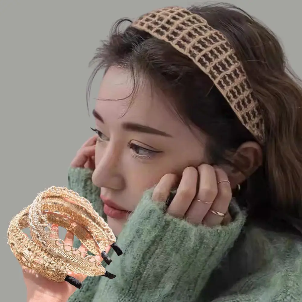 

Элегантный льняной обруч ручной работы с широкими полями, богемный ажурный плетеный ободок для волос, универсальные аксессуары для волос для пляжного отдыха