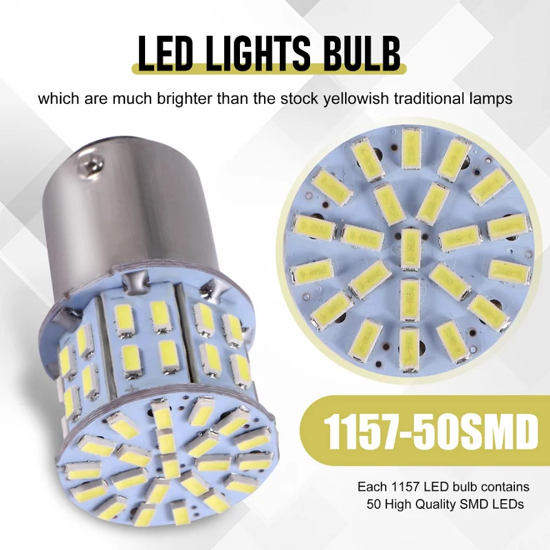 HOHO 2Pcs 6000K White 1157 50SMD Tail Brake LED Lights Bulb BAY15D 12V
