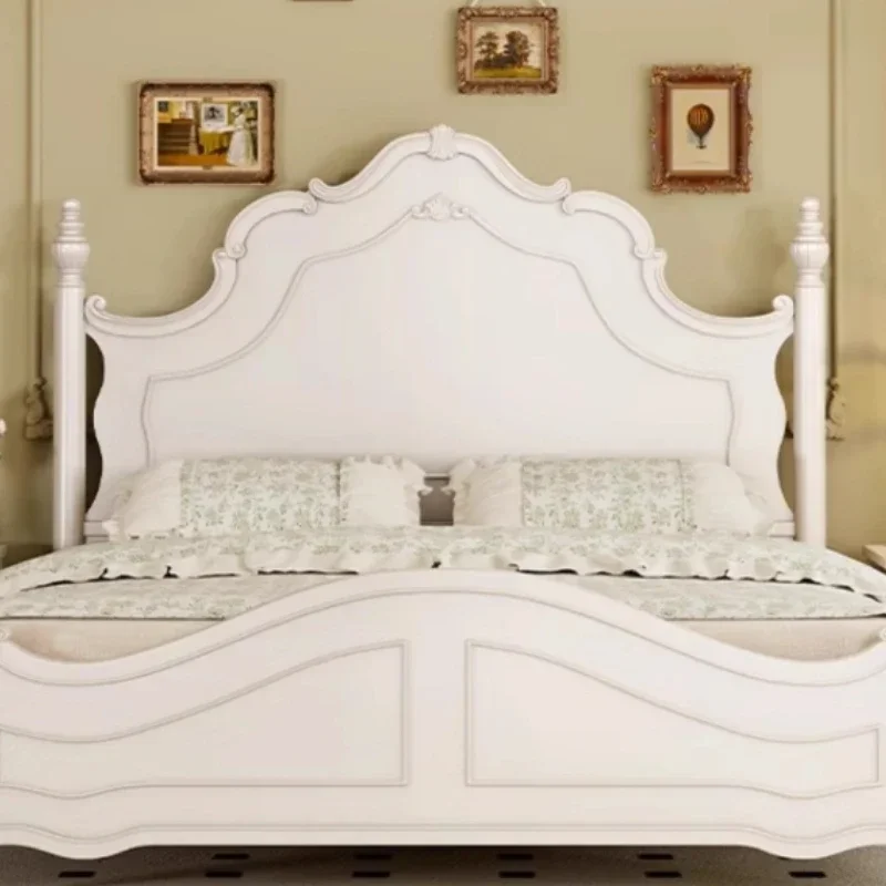 سرير جمالي بتصميم من الخشب الصلب، غرفة نوم أمريكية بيضاء، سرير نوم مزدوج كريمي للأميرة، أثاث Beliche فاخر خفيف