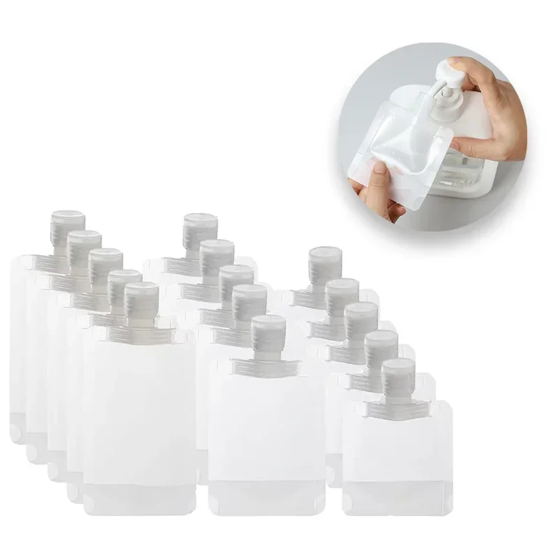 10PCS Travel Size Squeeze Empty Stand Up Bags Cosmetic Containers 30ml/50ml/100ml Refillable Bottles for Toiletry Lotion Shampoo