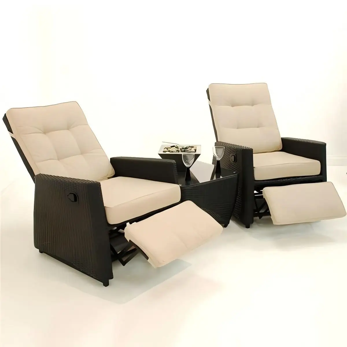 

Audu Black Height Adjustable Recliner Chair,Outdoor Garden Recliner Sofa Chair With Footrest,2-Seater Rattan Sofa Lounger Set