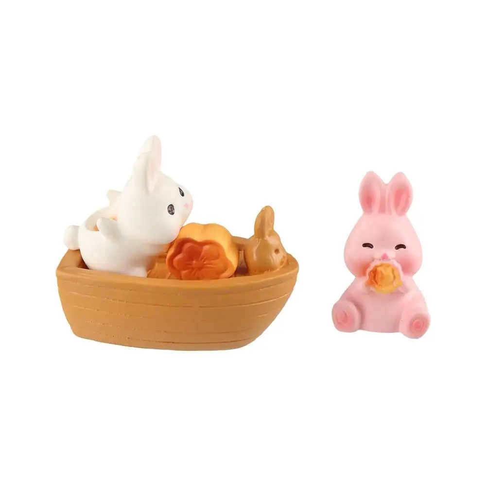 Chinese Style Mid-Autumn Rabbit Decor Doll Decorative Resin Mooncake Rabbit Statue Rabbit/Mooncake Shape Mini