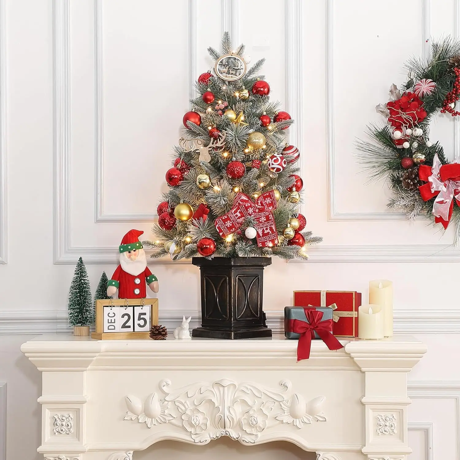 프로스트 라이트 인공 크리스마스 트리, 78 LED 조명, 빈티지 화분 베이스 배터리 작동, 크리스마스 소나무, 8 가지 모드, 3 피트