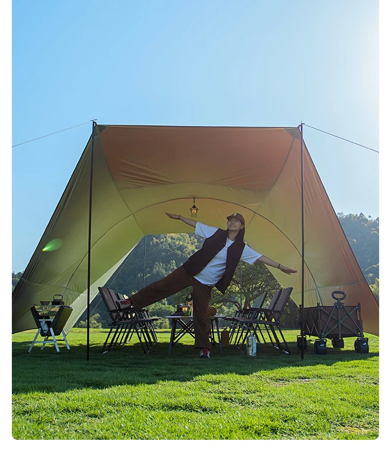 BISINNA Outdoor-Camping-Unterstand, tragbar, großes, silberbeschichtetes Vordach, Sonnenschutz, wasserdichtes Tunnelvordach für Reisen, Strand, Garten – Detail 4