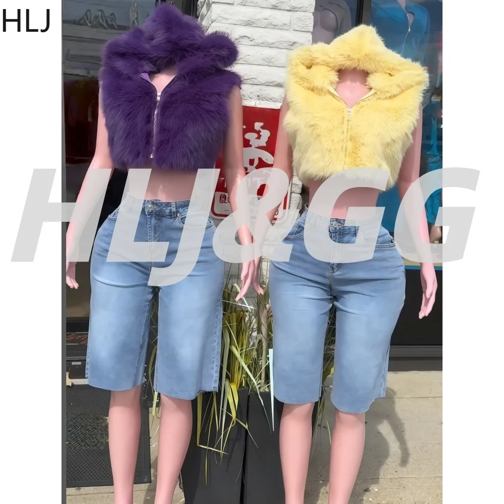 

HLJ зимнее новое модное меховое лоскутное пальто женское однотонное пальто без рукавов с открытой спиной и капюшоном женская уличная одежда 2025