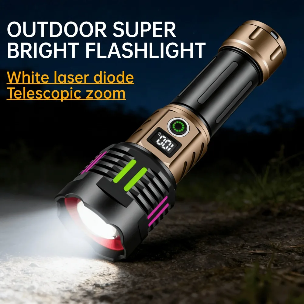 Super Bright White Light LED Flashlight Type-C Charging Telescopic Zoom Waterproof Torch Outdoor Hiking Patrol Camping Lantern