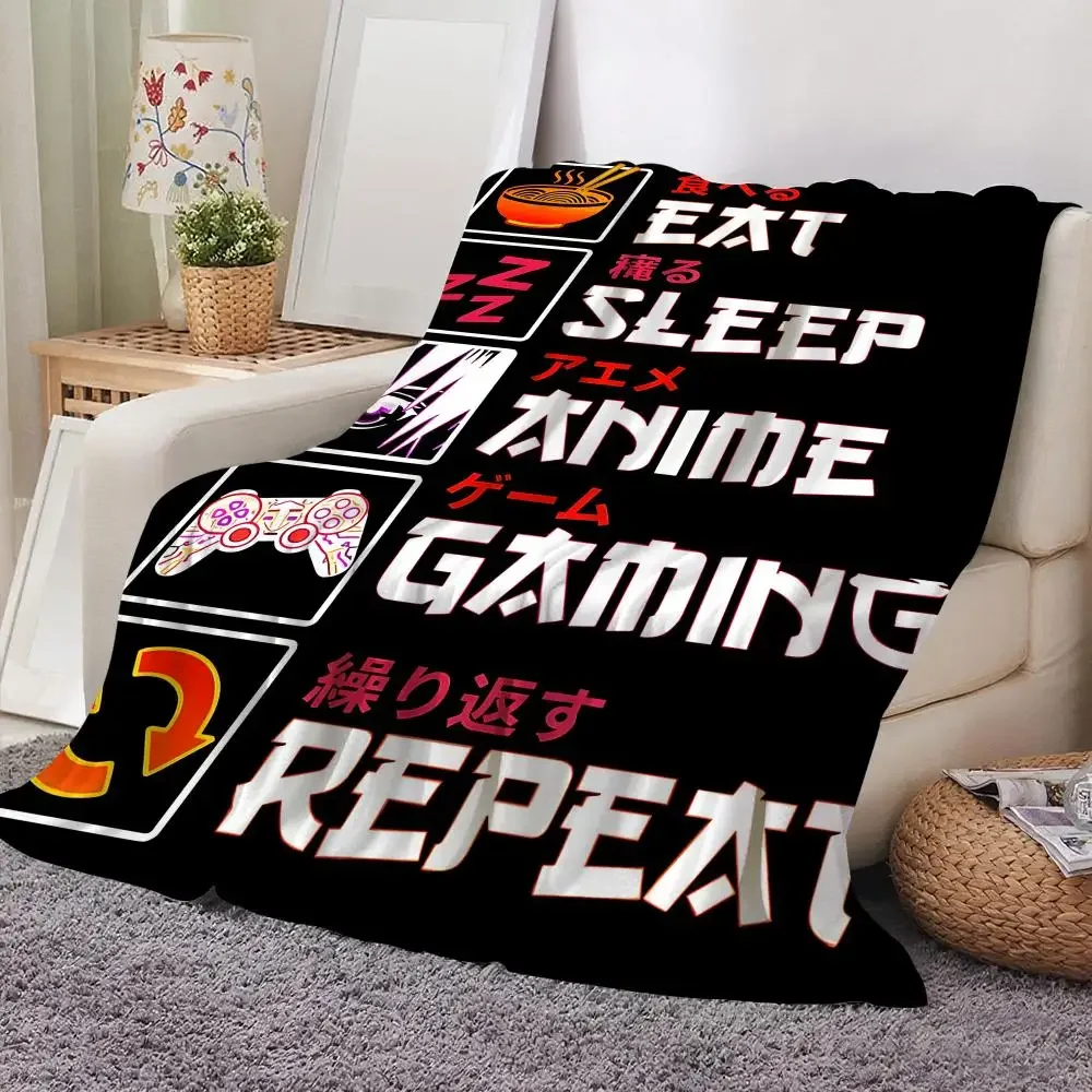 Funny Anime Gaming Sleep Eat Manga Repeat Couch Throw Blanket for Boy Girl Gift Cozy Home Decor