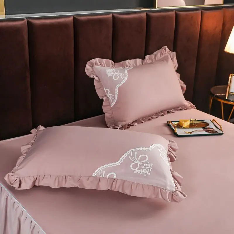 Home Soft Pillowcase 2 PCS Comfortable Fashion Pillowcase Lace Edge Bedroom Pillow Cover Home Bedding Decor No Pillow Insert