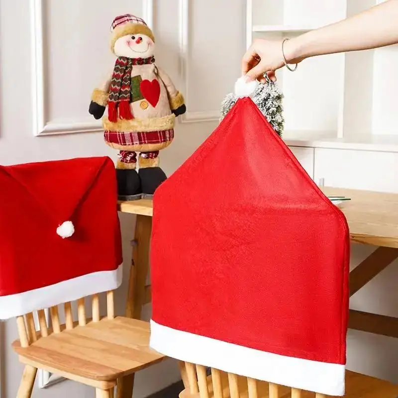 Christmas Red Nonwoven Chair Cover Santa Dining Seat Back Slipcover For Home Table Xmas Holiday Party Decoration Supplies