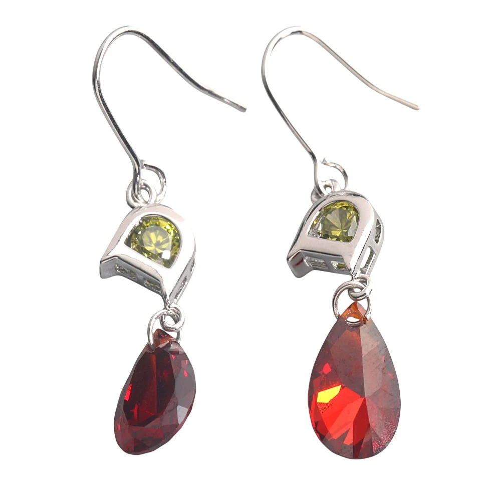 Letter D 8*12mm Red Garnet 925 sterling sliver Drop Earrings EG014