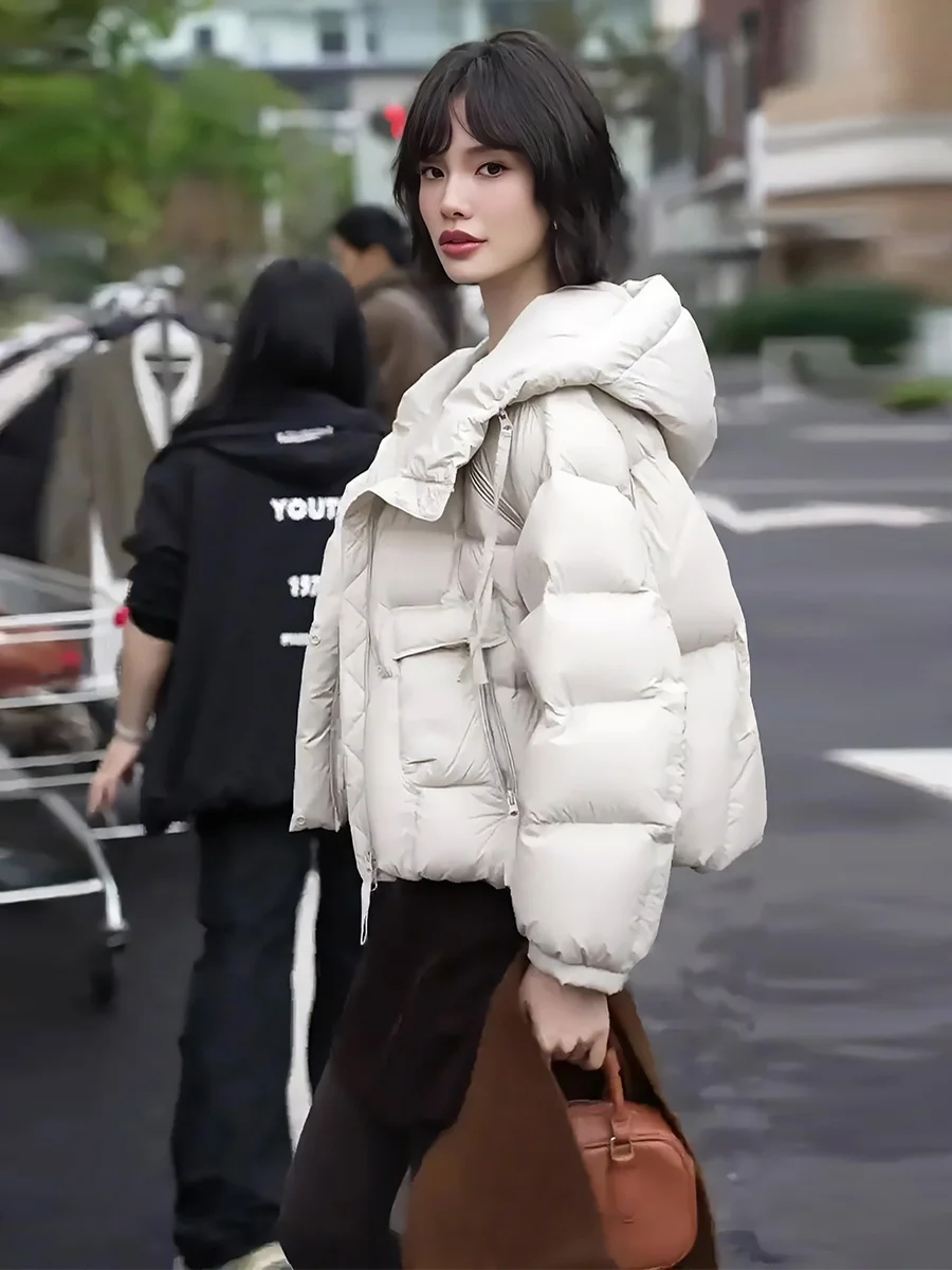 

Женское зимнее пальто из ортодонтического пуха, белое, с модным дизайном капюшона, для повседневной носки, утепленное, защищающее от холода