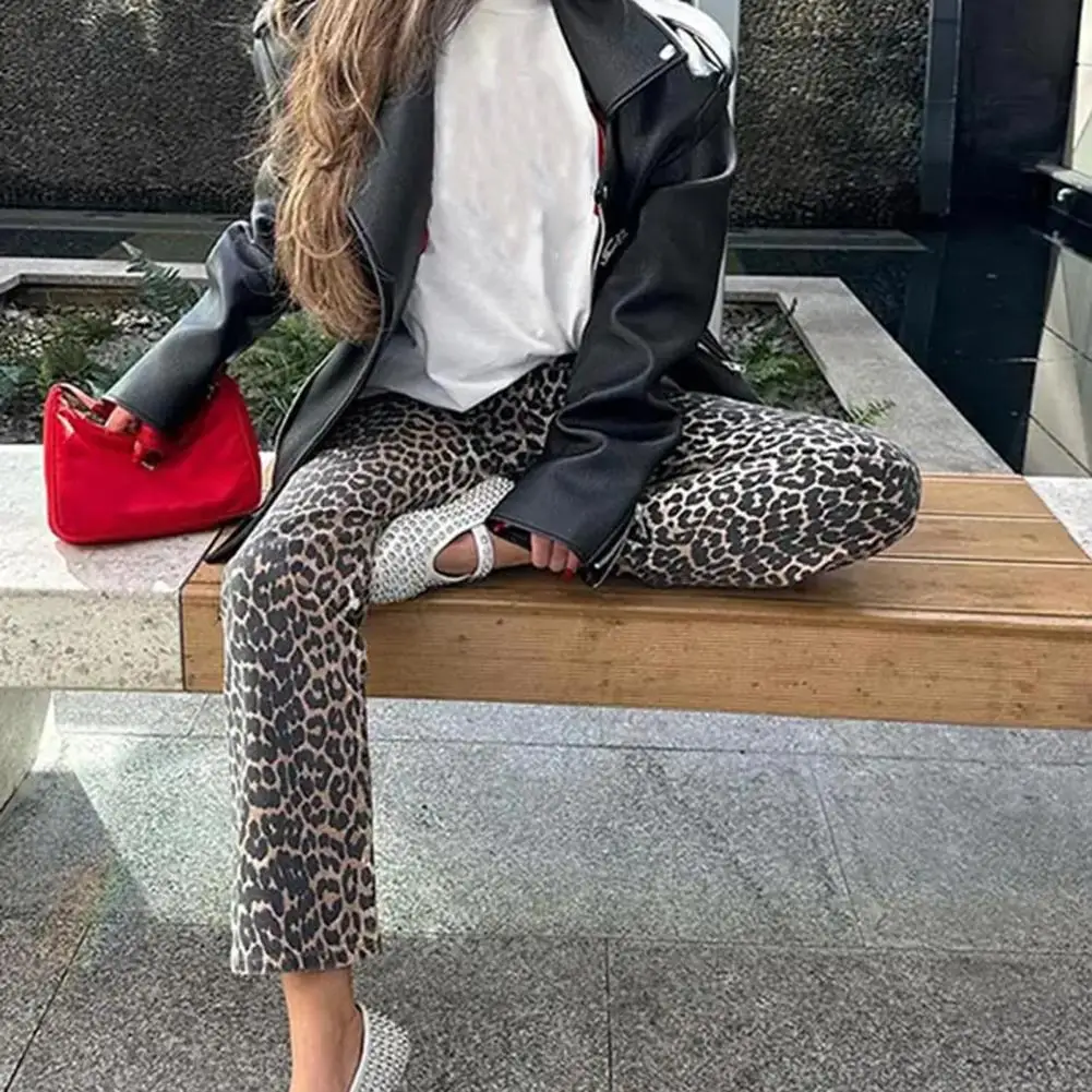 

Women Pants Women Wide-leg Pants Leopard Print Wide Leg Pants for Women Mid-rise Elastic Waist Trousers Summer Work Leisure Wear