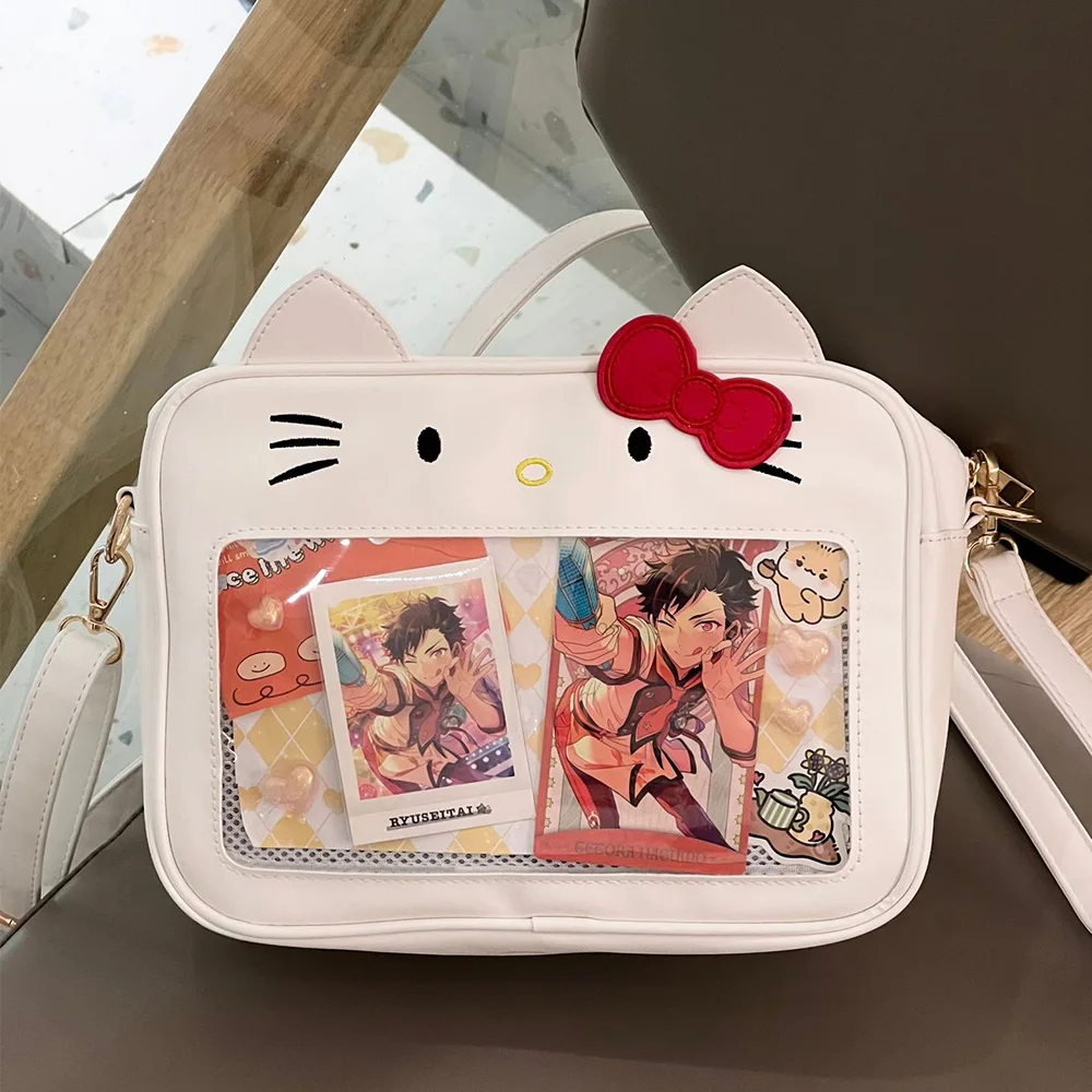 Sanrio Hello Kitty Cinnamoroll Kuromi Pu Square Bag Transparent Anime Pain Bag Cute Cartoon Handbag Women Shoulder Satchel Bagpack