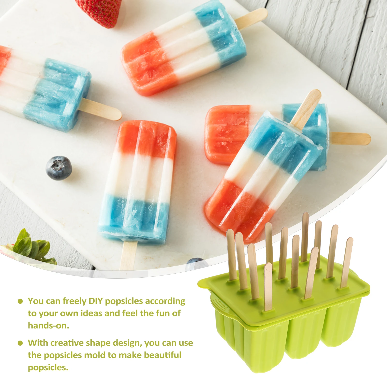 

1Set Silicone Ice Mold Maker Summer 12 Grid Pop Mold Sticks Bag DIY Homemade Treats Molds for Kids Adults