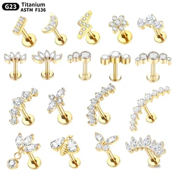 1/5 Stuks 16G 8mm Labret Piercings Lip Ring Goud Kleur CZ Titanium Kraakbeen Helix Kwab Conch Oorbel Stud piercings Vrouwen Sieraden
