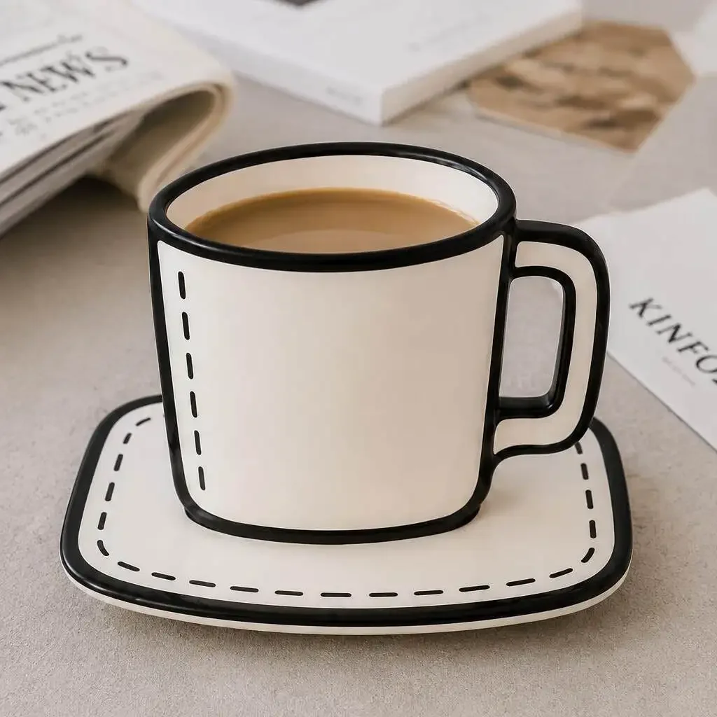 Generic Cartoon Ceramic Mug Set Large Capacity Creative Coffee Water Cup For Home Office Daily Use
