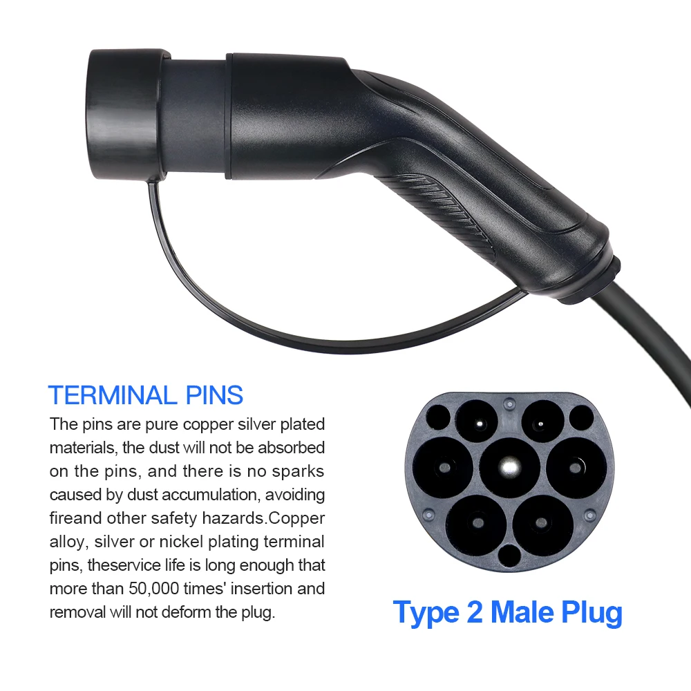 Portable 32A 7.2KW EV Charging Cable Type2 To Type1 For EV Hybrid PHEV Cars Full Lenght 3.5/4M With Public Charging Stations