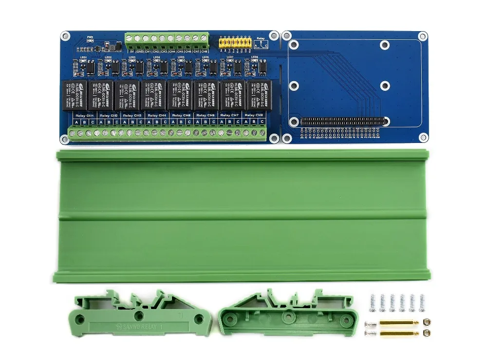 WaveshareRaspberry Pi Expansion Board, 8-ch Relay channel,for Raspberry Pi A+/B+/2B/3B/3B+,Onboard LED,Contact form:SPDT-NO,NC