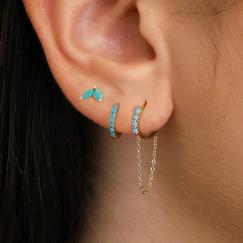 3PCS Classic 18K Gold Plated Zircon Chain Hoop Earrings Set For Women Gothic Chic Gold Color Earring Luxury Jewelry Accessories