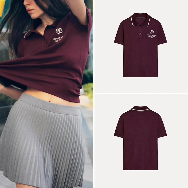 

Spring 2025 Women's Comfortable Contrast Color Embroidery Faionable irt Z Daily Sle ort Sve Regular Length