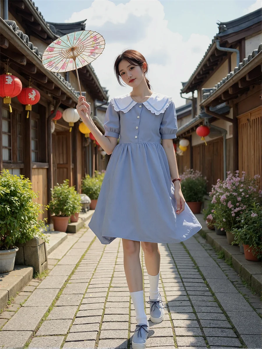 فساتين نسائية غير رسمية على الطراز الياباني من القطن والكتان والبوليستر رايون والحرير والساتان والشيفون والشاش والتول الشبكي نسيج كوبرو مشروط #4