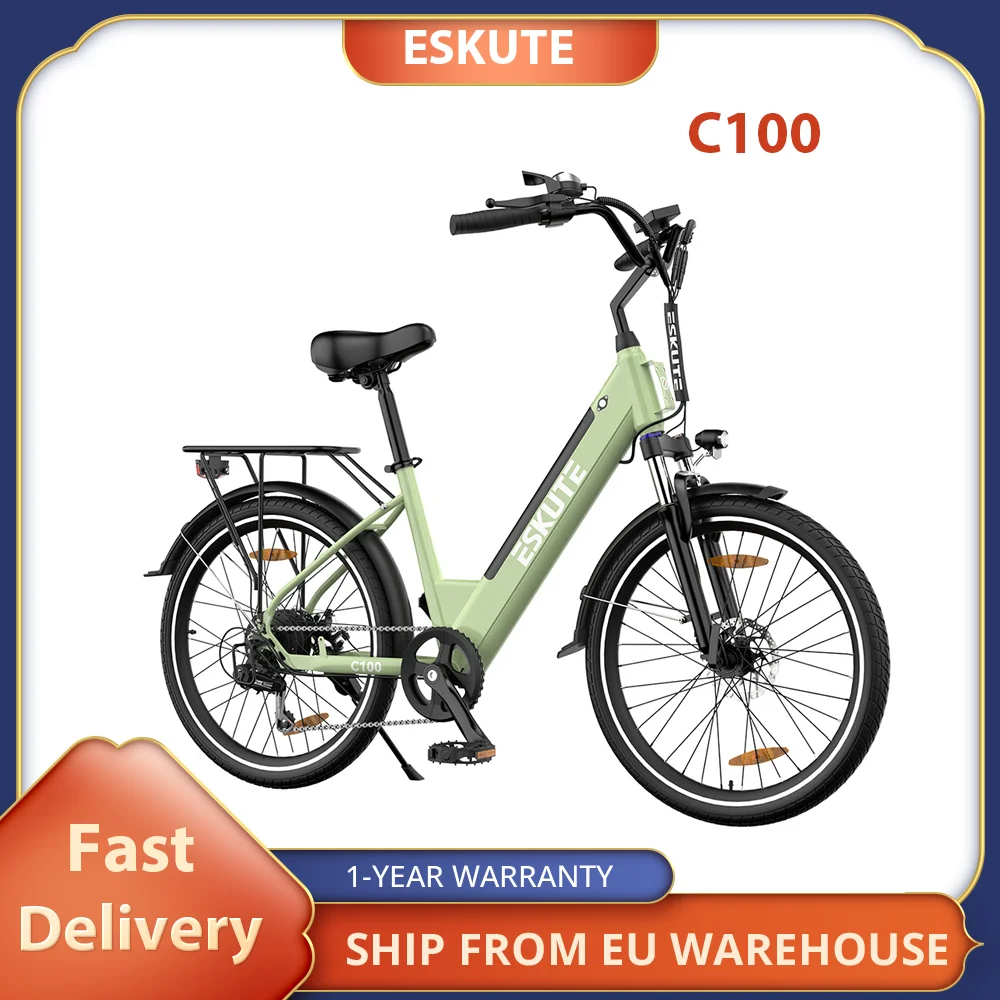 ESKUTE C100 Electric Bike, 250W Motor, 36V 10.4Ah Battery, 26*1.75' Tires, 25km/h Max Speed, 50-60km Range, Mechanical Disc Brak