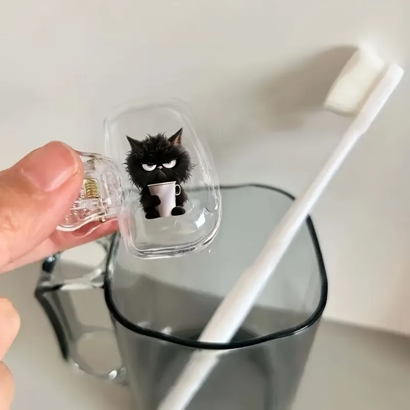 Black Cat Coffee Portable Toothbrush Cover Holder Health Germproof Toothbrushes Protector Travel Hiking Camping Brush Cap Case
