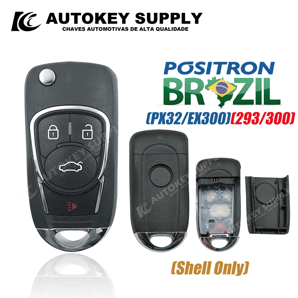 AutokeySupply  Remote Car Key With Logo High-Quality Alarm System - Double Program PX32 EX300 293 330 360 For Positron Flex