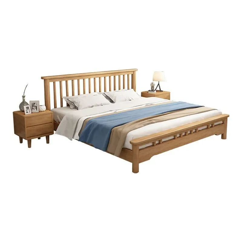 Nordic Solid Wood Bed Frame 1.5m 1.8m Simple Double Single Platform for Master Bedroom Wedding Furniture