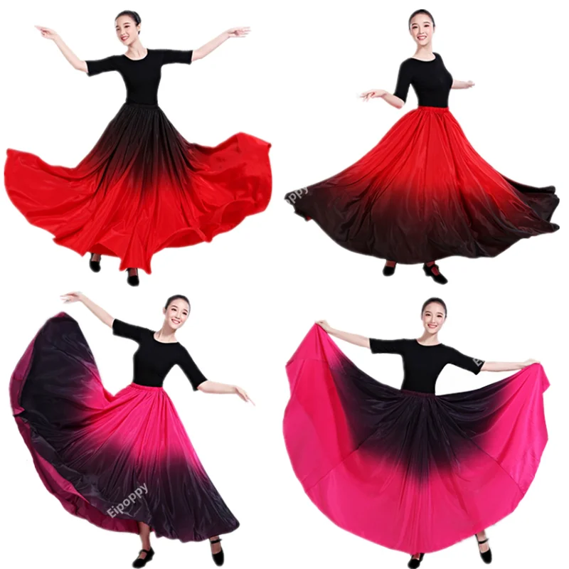 Dance Costume Spanish Gradient Elegant Flamenco Skirt Dress for Women Gypsy Plus Size Ballroom Bullfight Performance Clothing