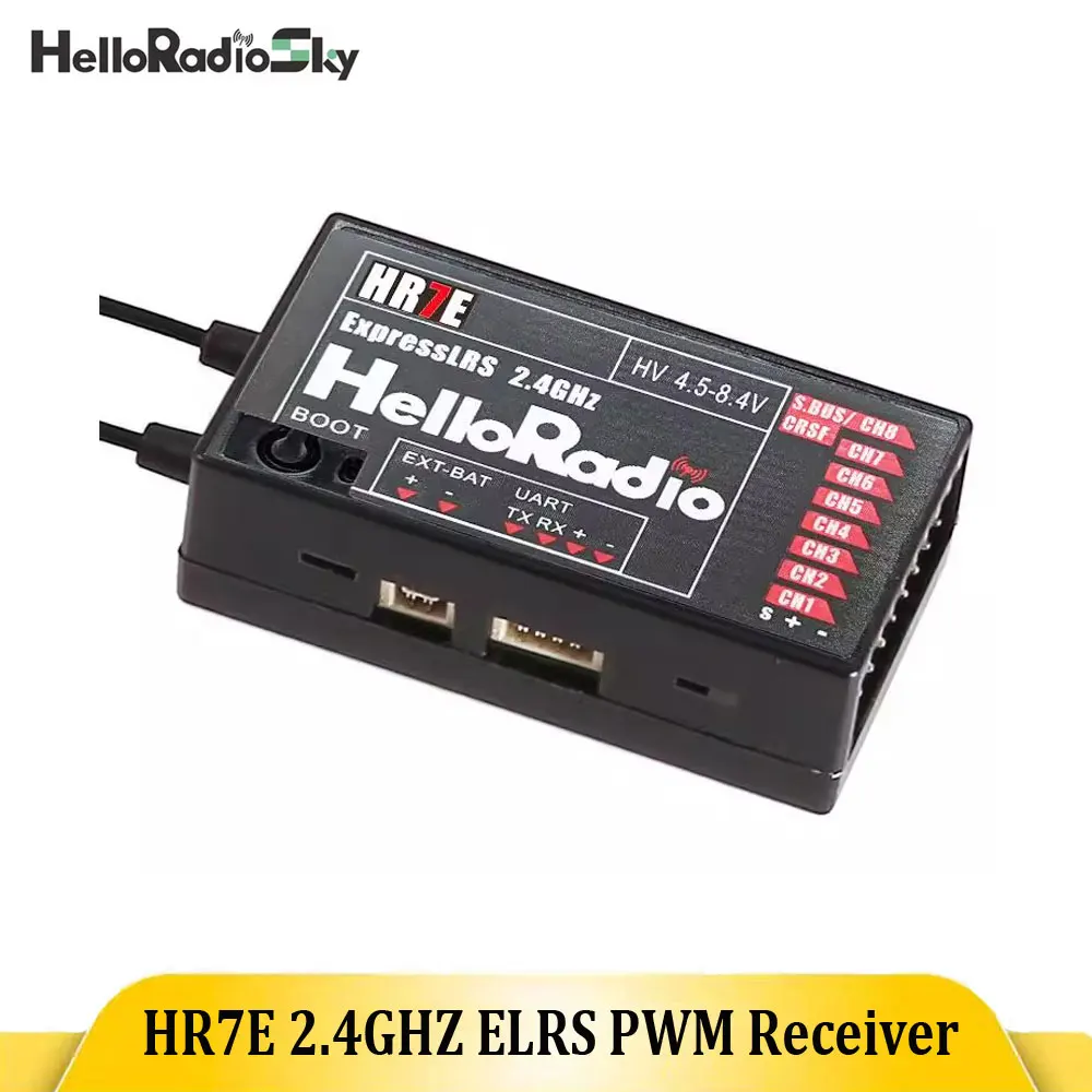 HelloRadio HR7E ELRS PWM 7CH Receiver - 2.4G for Fixed Wing Aircraft, Remote Control Drones and Model Airplanes