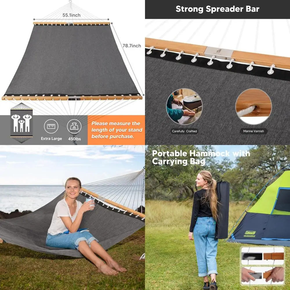 

Double Camping Hammock, 450lbs, Quick-Drying for 2, with Carry Bag, Dark Gray