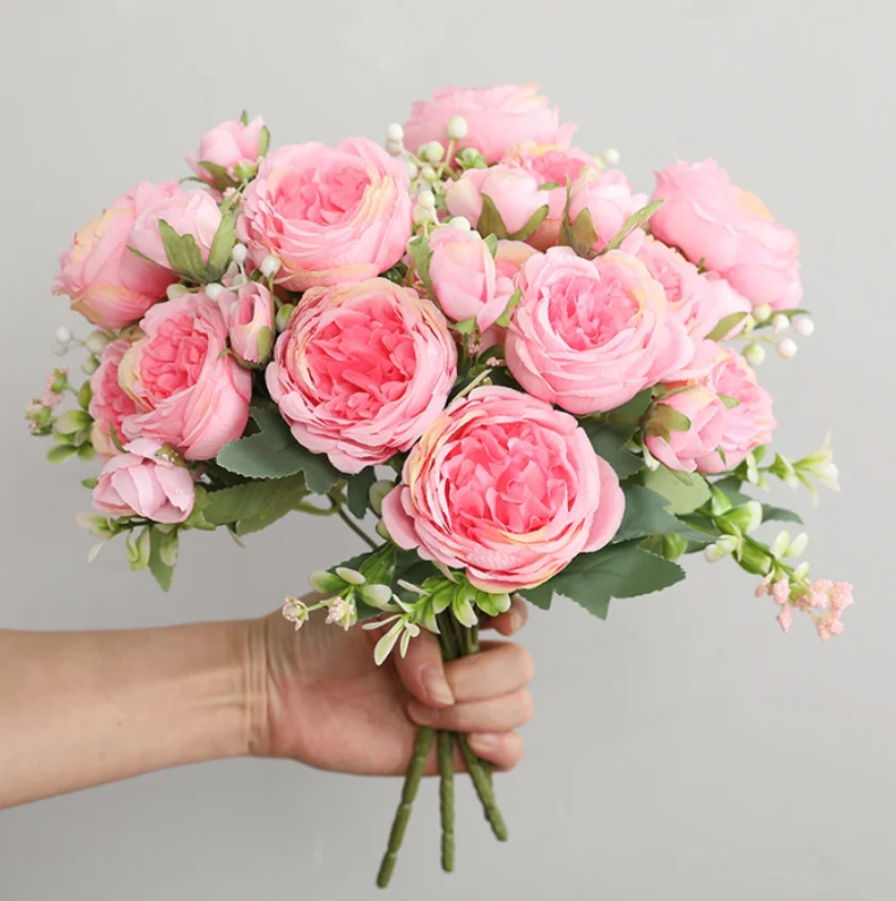 Romantic Rose Artificial Flowers Wedding Bride Holding Bouquet Home Room Decoration Real Touch Fake Flowers Party Festival Favor