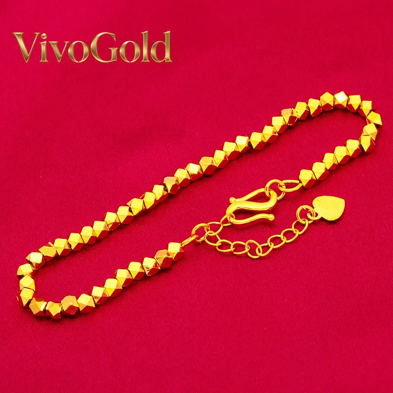 

Золотой браслет VivoGoldBroken для женщин, 24-каратное золото, AU999 | Полированные золотые бусины на изящной цепочке, сияющие, придают ежедневной элегантности.